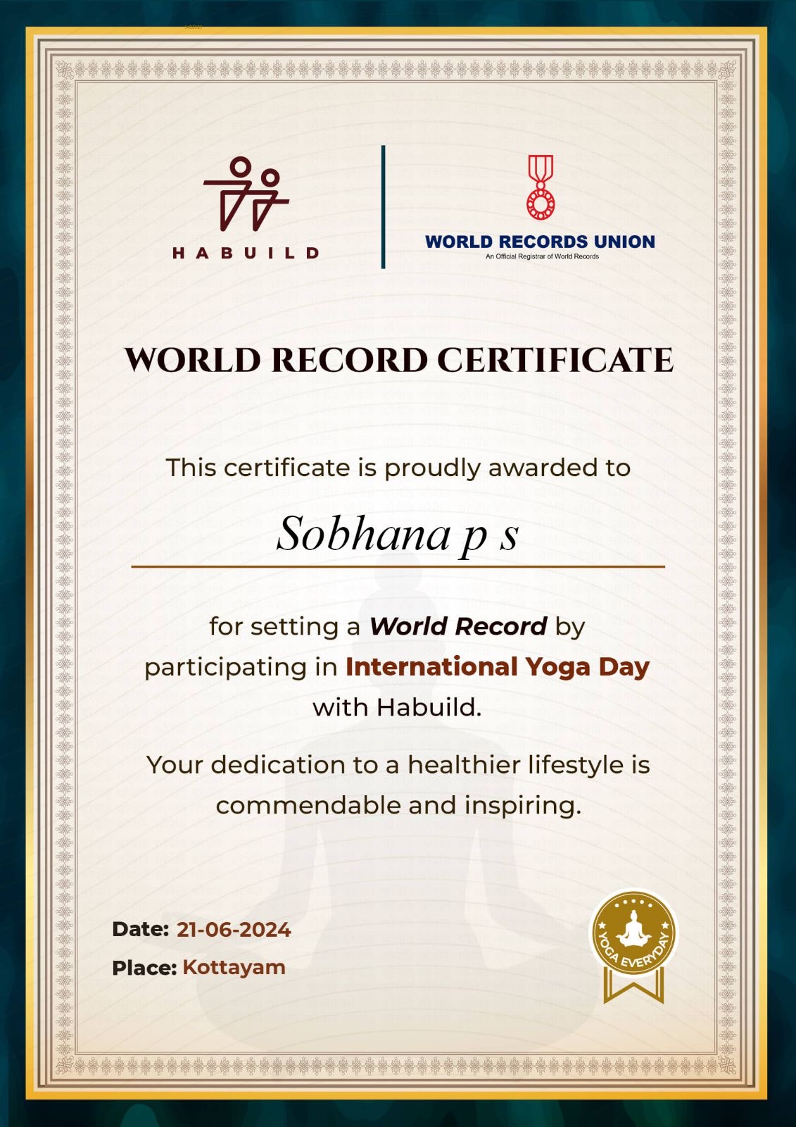 World Record Certificate - International Yoga Day